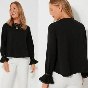 Pomander Place Tuckernuck Black Palmer Lace Ruffle Top XXL